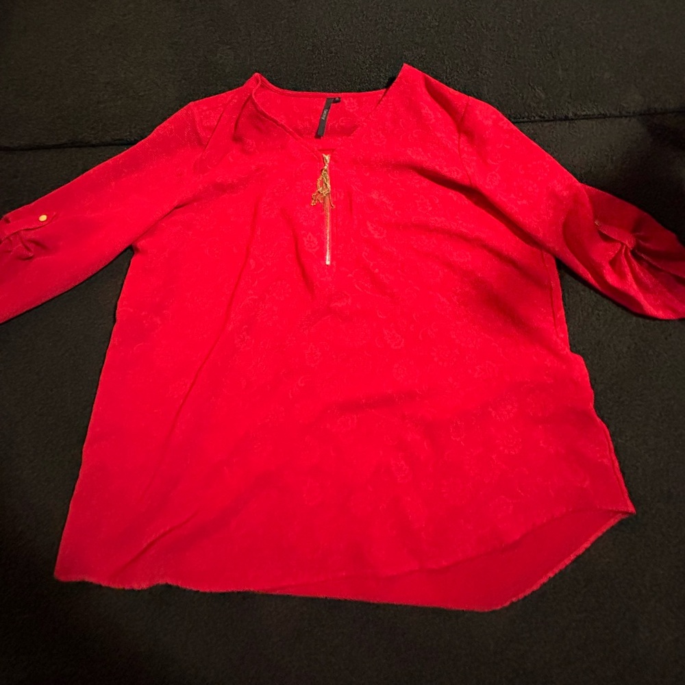 Chic Red Blouse with Zipper Detail